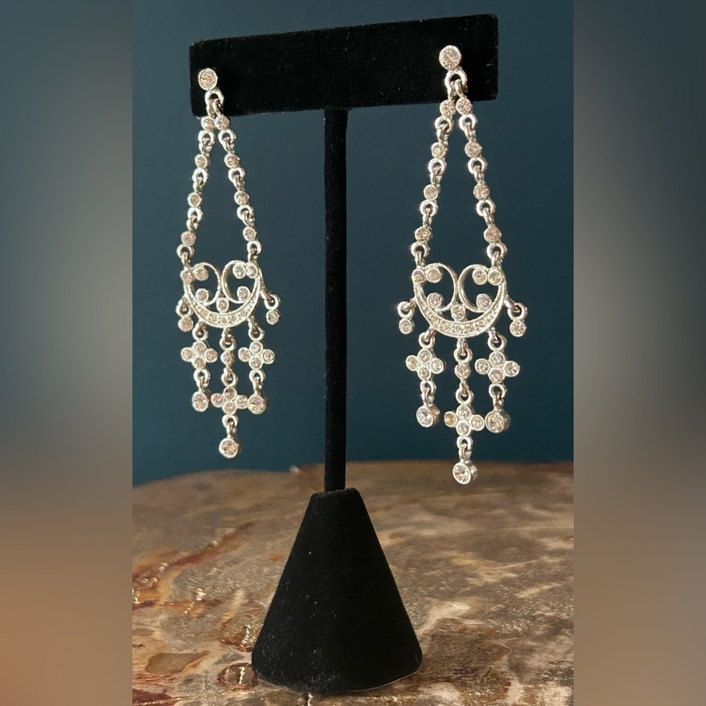 Vintage Monat Crystal Chandelier Silver Tone Pierced Earrings - Picture 10 of 11